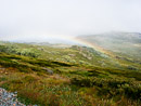 ab und zu Sonne mit Regenbogen im Nebel